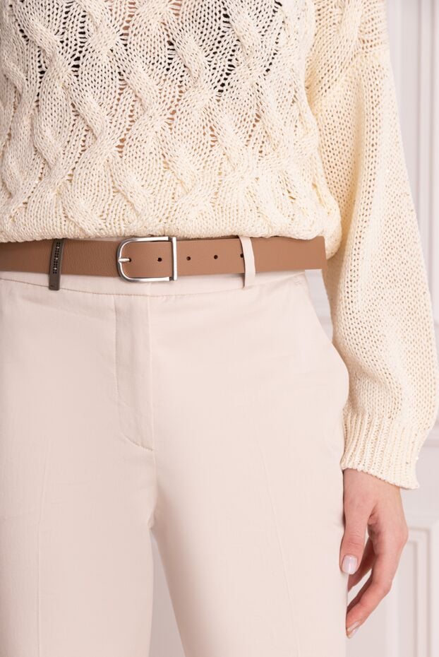 Peserico classic beige leather belt with metal buckle 176654 - photo 2