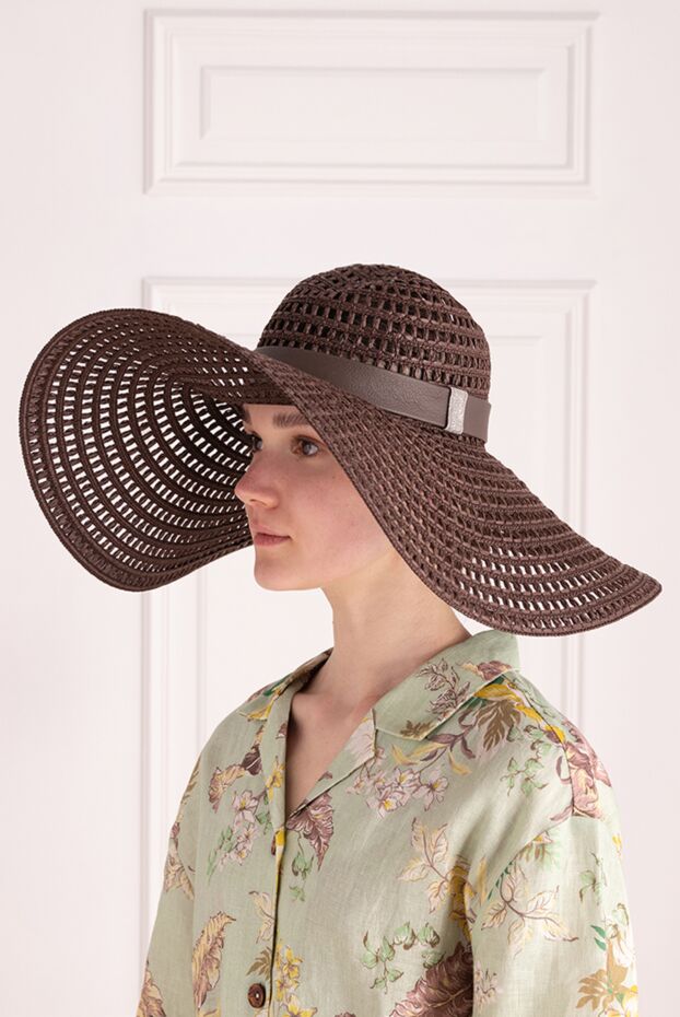 Peserico wide brim hat in woven raffia in chocolate 176657 - photo 3