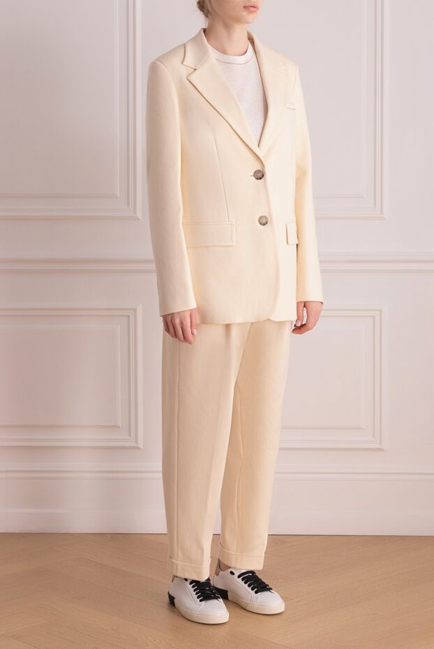 Peserico women's beige cotton and polyamide suit with pants 176679 - photo 3