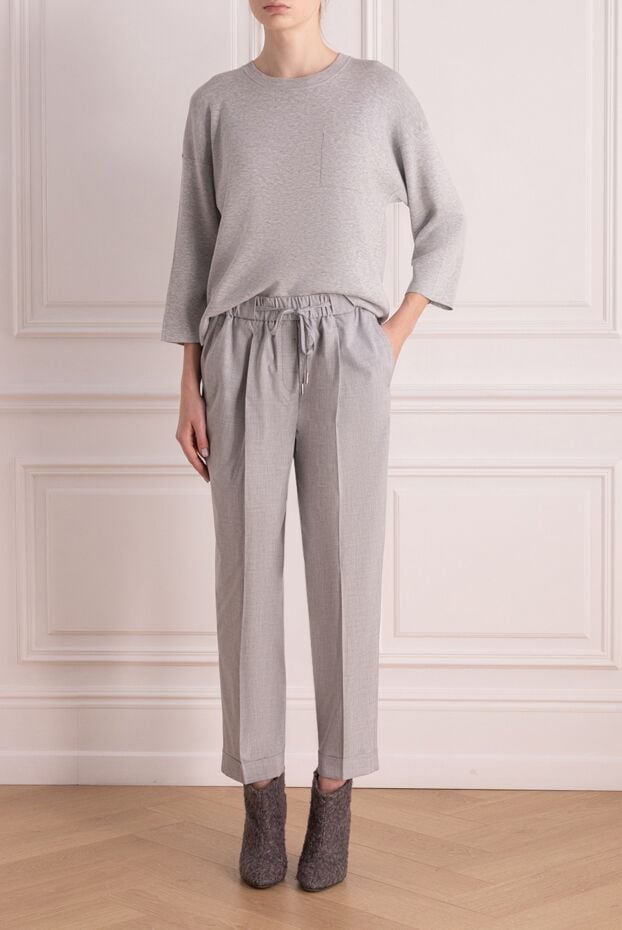 Peserico light grey cropped trousers with pleats and drawstring waistband 176696 - photo 2