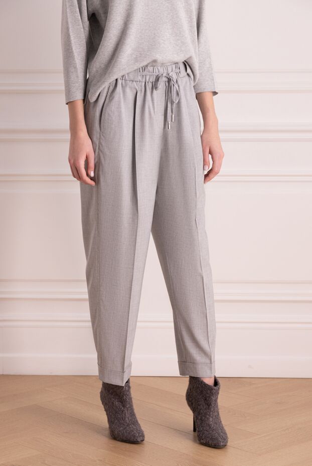 Peserico light grey cropped trousers with pleats and drawstring waistband 176696 - photo 3