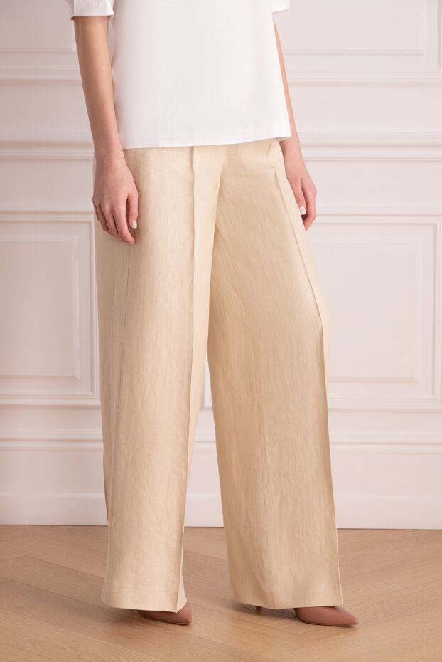 Peserico wide-leg trousers made of light beige linen with tucks 176706 - photo 3
