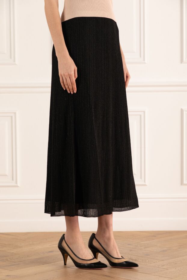 D.Exterior pleated black midi skirt made of thin jersey 176768 - photo 3