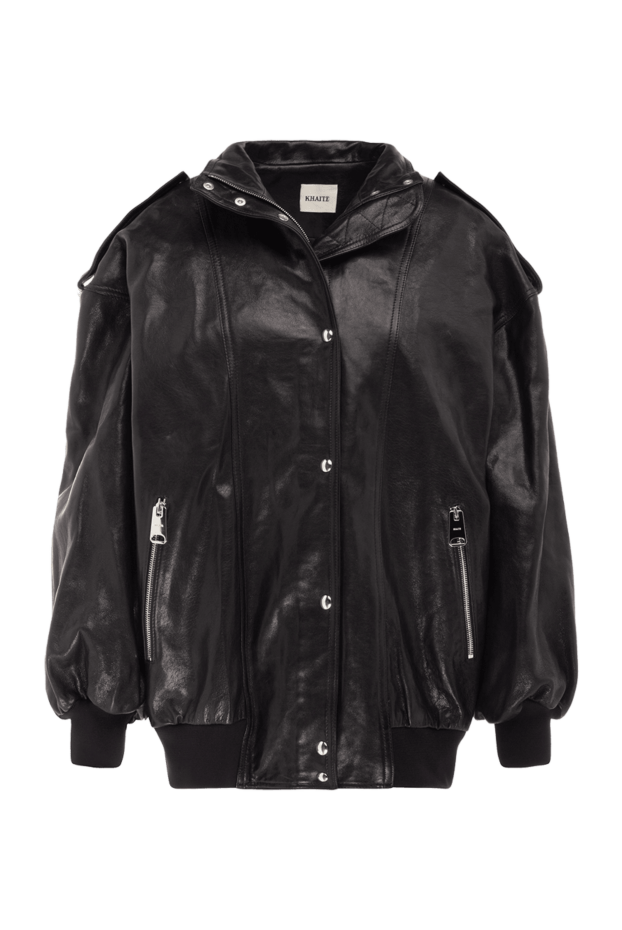 Khaite black leather bomber jacket with buttons and voluminous sleeves 176790 - photo 1