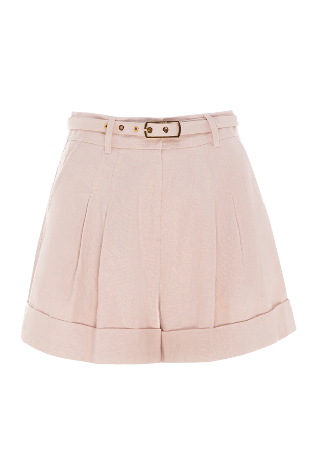 Pink linen shorts for women