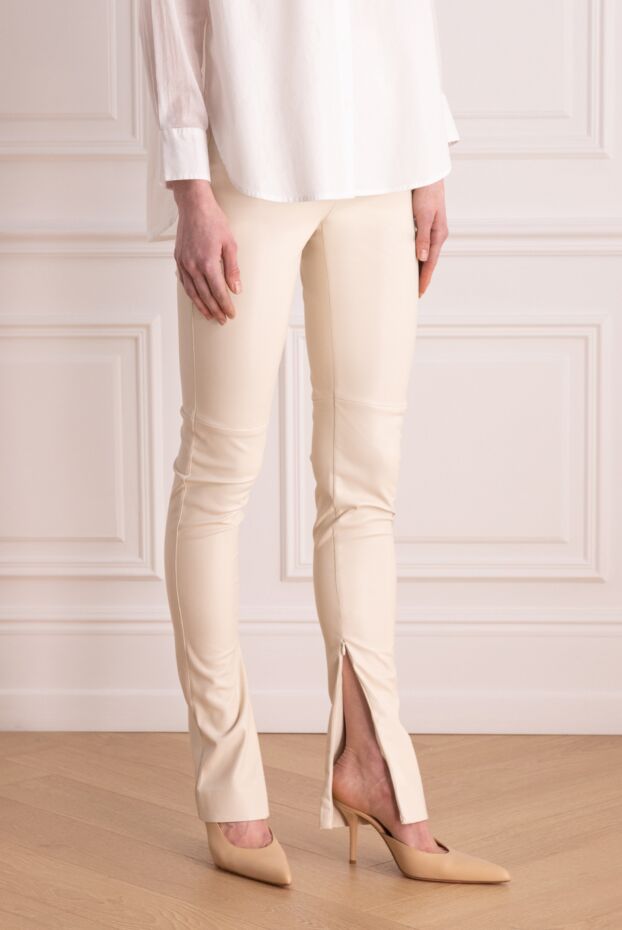The Andamane polyester and genuine leather leggings for women beige 176837 - photo 3
