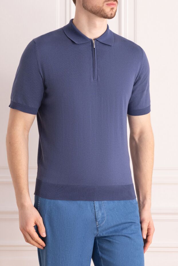 Cesare di Napoli men's plain cotton polo shirt with a zipper, indigo color 176896 - photo 3