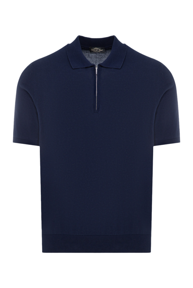 Cesare di Napoli solid color men's zip-up cotton polo shirt in deep blue (markdown) 196926 - photo 1