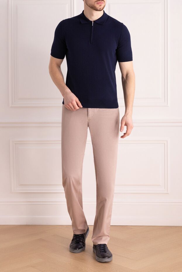Cesare di Napoli solid color men's zip-up cotton polo shirt in deep blue (markdown) 196926 - photo 2