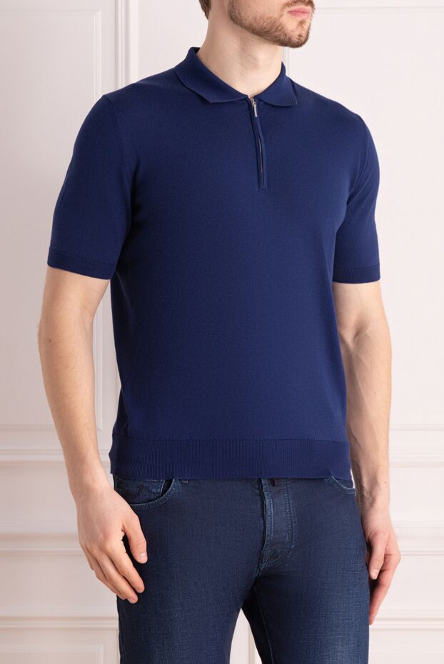 Cesare di Napoli blue cotton polo shirt with plain collar and zip fastening 176912 - photo 3