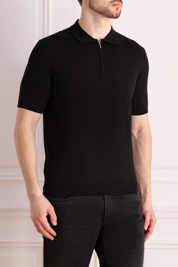 Cesare di Napoli men's black cotton polo shirt with a collar and zipper 176913 - photo 3