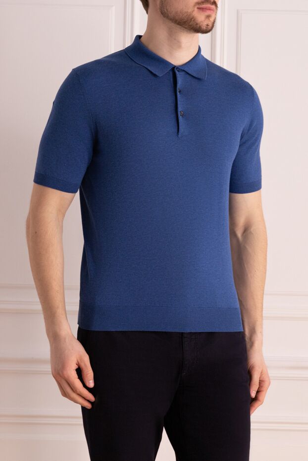 Cesare di Napoli men's cotton polo shirt in a rich blue tone with buttons 176915 - photo 3
