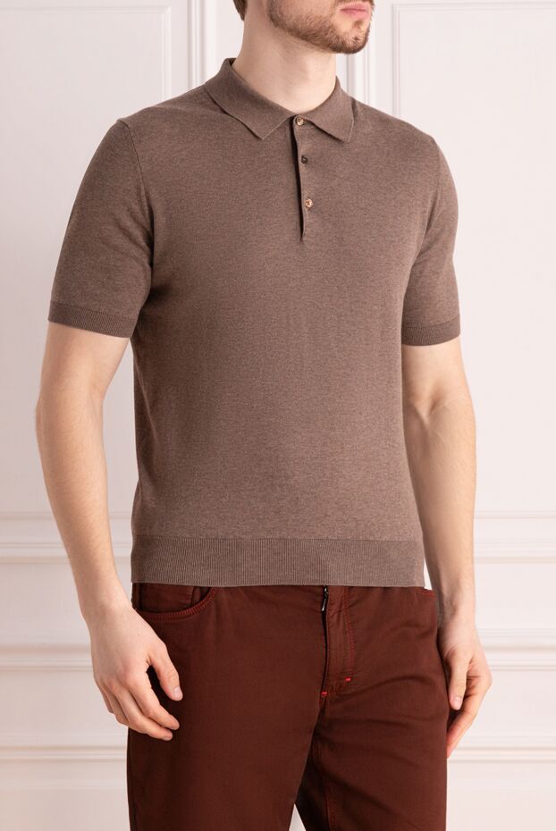 Cesare di Napoli men's brown cotton polo shirt with buttons and no print 176917 - photo 3