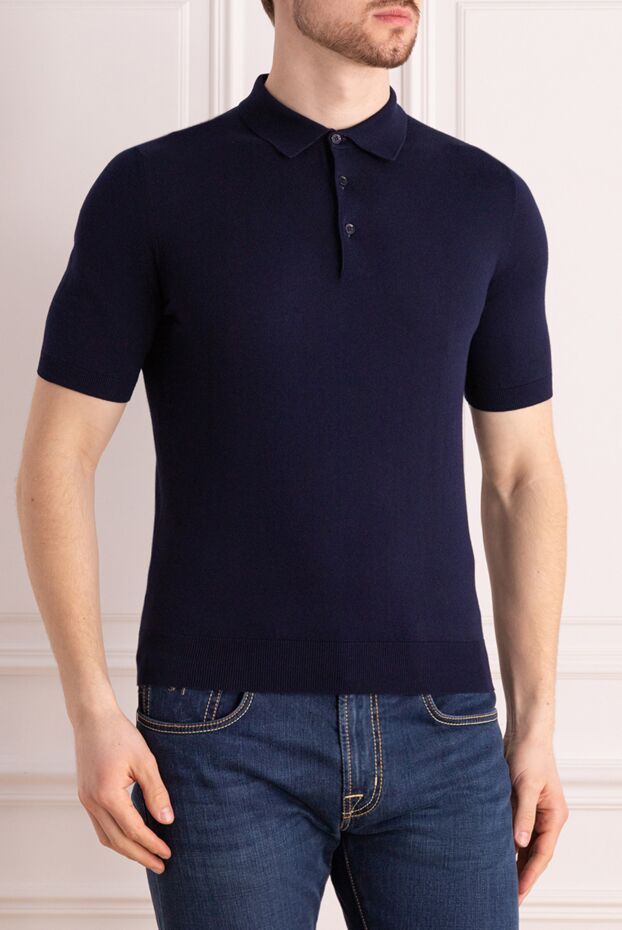 Cesare di Napoli men's dark blue cotton polo shirt with short sleeves and button closure 176918 - photo 3