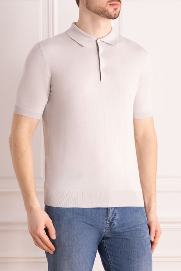 Cesare di Napoli men's cotton polo shirt in a soft grey-beige shade with a button-down collar 176925 - photo 3