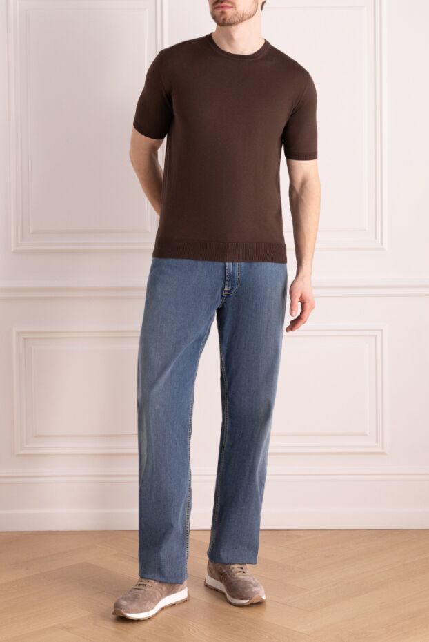 Cesare di Napoli man short sleeve silk jumper for men, brown buy with prices and photos 176931 - photo 2