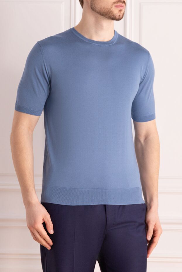 Cesare di Napoli light blue silk men's short-sleeved jumper 176934 - photo 3