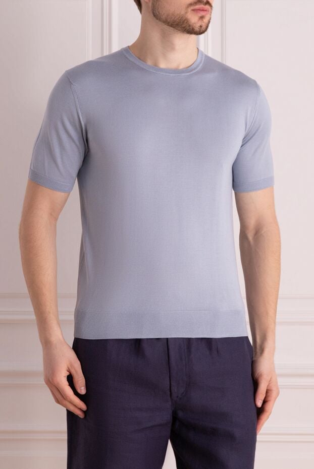 Cesare di Napoli men's short-sleeved jumper made of natural silk in a light blue shade 176935 - photo 3