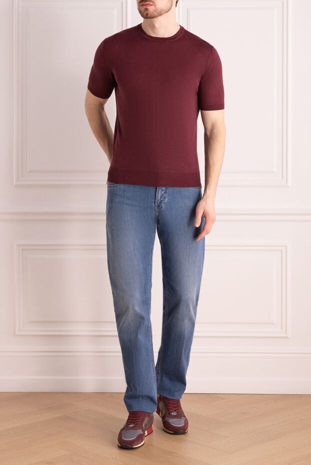 Cesare di Napoli man short sleeve silk jumper for men, burgundy buy with prices and photos 176937 - photo 2