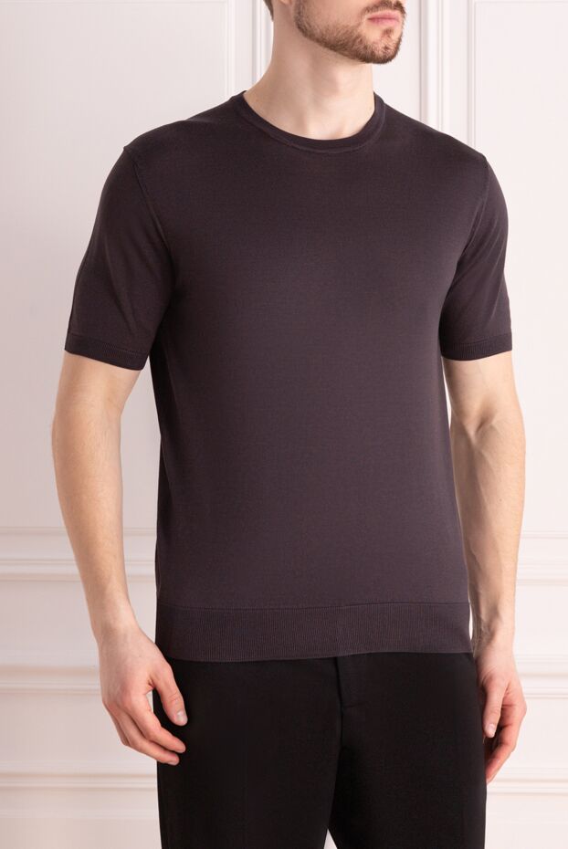 Cesare di Napoli men's short sleeve silk jumper in deep graphite purple 176938 - photo 3