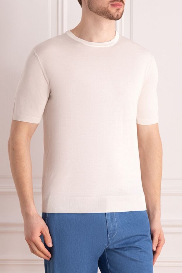 Cesare di Napoli white men's short-sleeved lightweight jersey jumper with elasticated hem 176942 - photo 3
