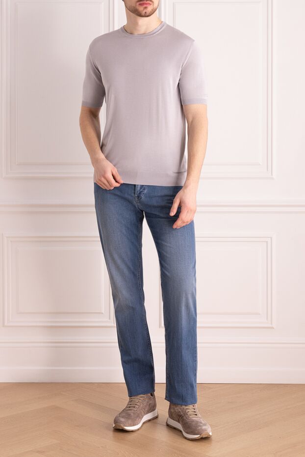 Cesare di Napoli man short sleeve silk jumper for men, gray buy with prices and photos 176943 - photo 2