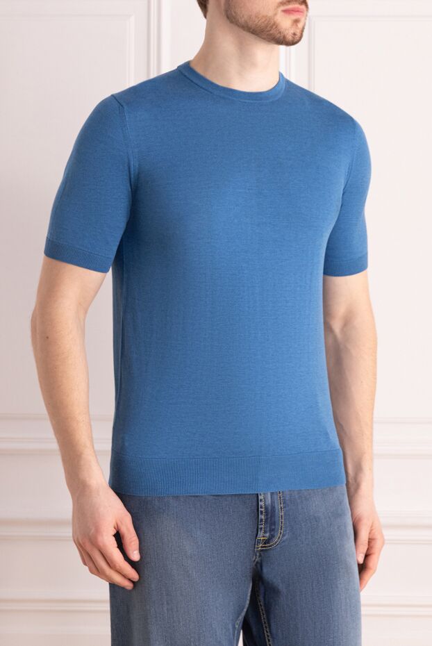 Cesare di Napoli men's short sleeve jumper made of a silk and cotton blend in a sky blue shade 176949 - photo 3