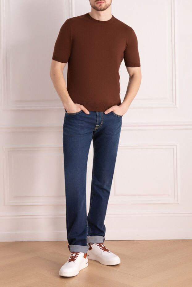 Cesare di Napoli man short sleeve cotton jumper for men, brown buy with prices and photos 176966 - photo 2