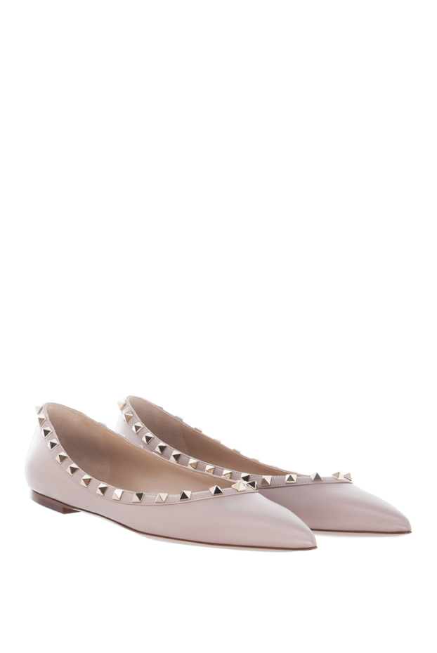 Valentino women's leather ballet flats with square rivets beige 176977 - photo 3