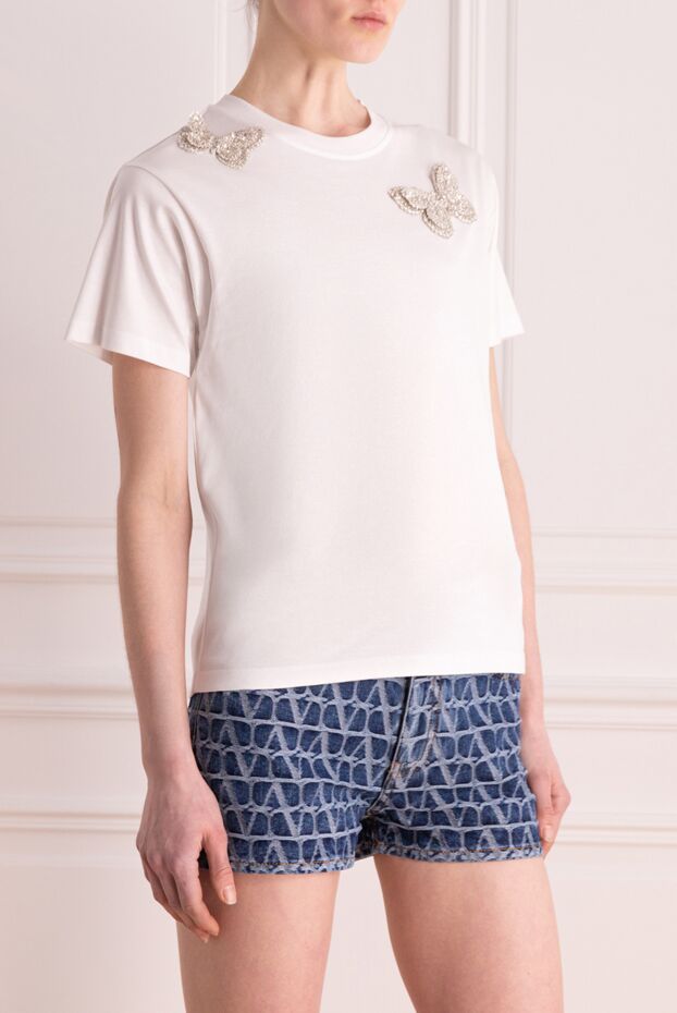 Valentino white t-shirt with butterfly crystal decoration 176997 - photo 3