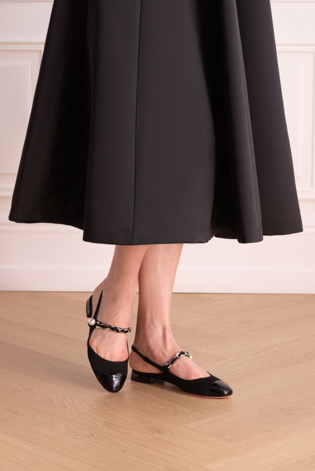 Miu Miu women's cotton and leather mules in black 177008 - photo 3
