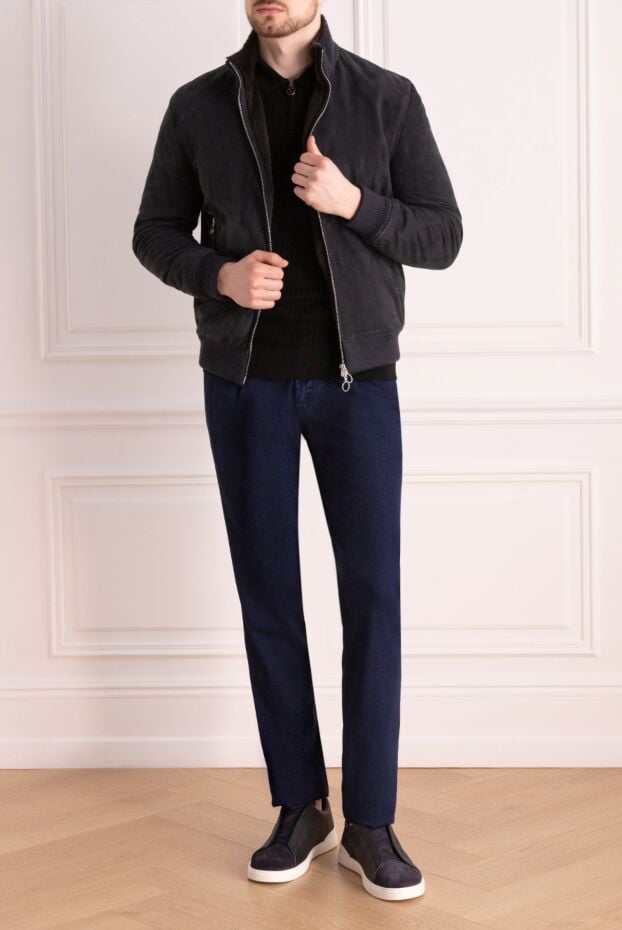 Seraphin nylon and fur jacket blue for men 177072 - photo 2