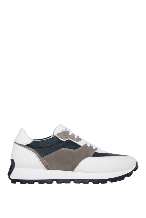 Barrett stylish men's white leather sneakers with gray suede inserts 177188 - photo 1