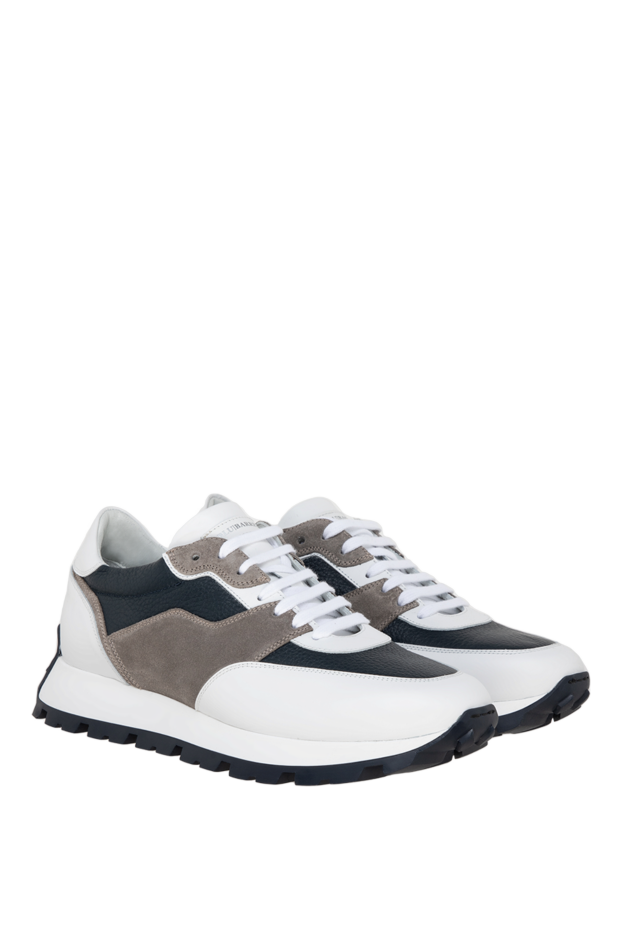 Barrett stylish men's white leather sneakers with gray suede inserts 177188 - photo 3