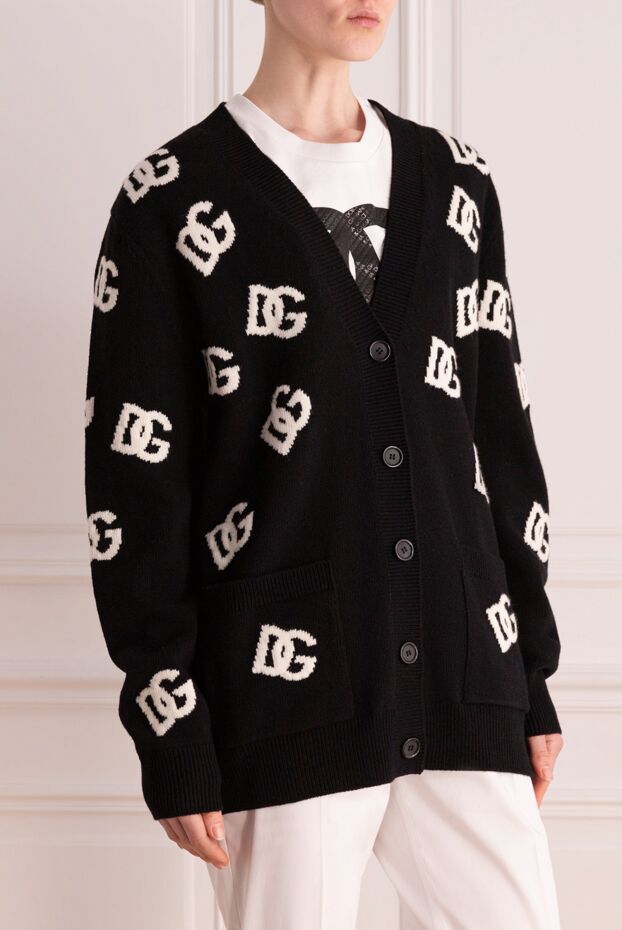 Dolce & Gabbana black wool cardigan with contrasting logo 177215 - photo 3