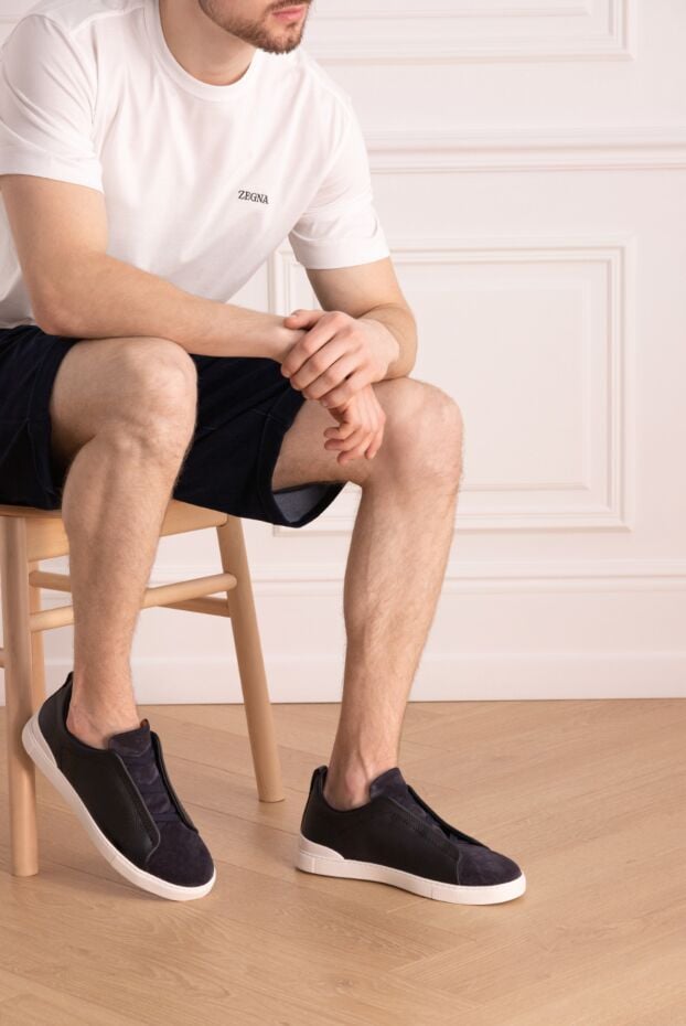 Ermenegildo Zegna leather sneakers with suede toe and white sole 177339 - photo 2