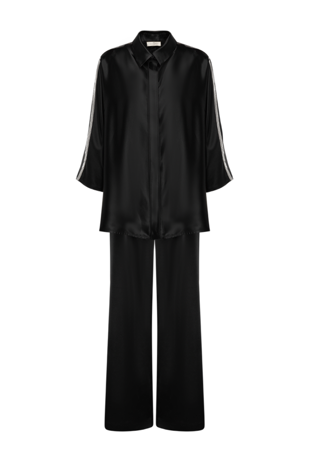 Panicale women's black set made of smooth satin material with shiny stripes on the sleeves 177346 - photo 1