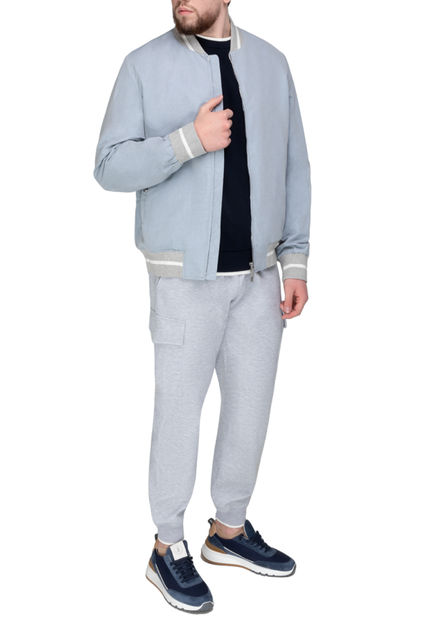 Men's light blue bomber jacket with grey and white stripes - photo 2