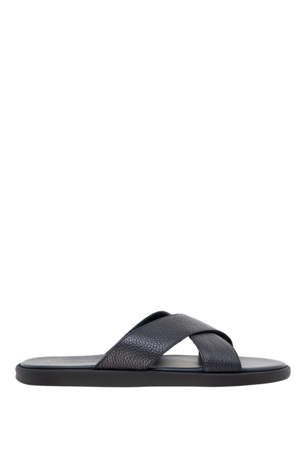 Doucal`s dark blue grain leather flat slides 177585 - photo 1