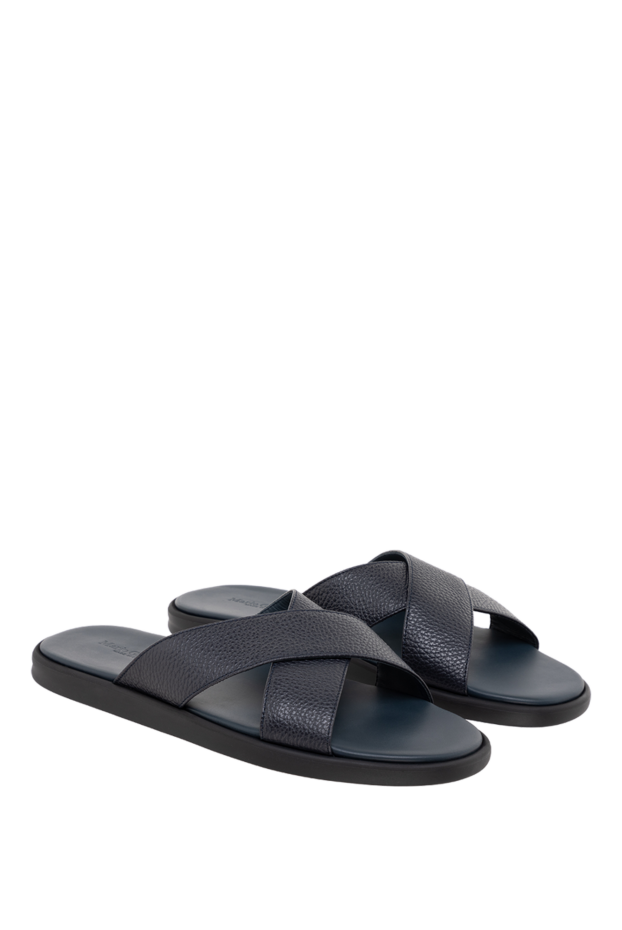 Doucal`s dark blue grain leather flat slides 177585 - photo 3