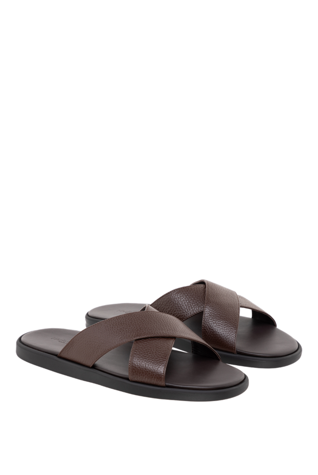 Doucal`s brown leather cross stripe slippers 177586 - photo 3