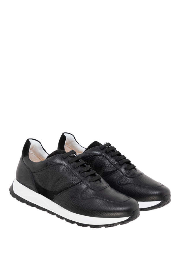 Doucal`s men's black textured leather combination sneakers 177597 - photo 3
