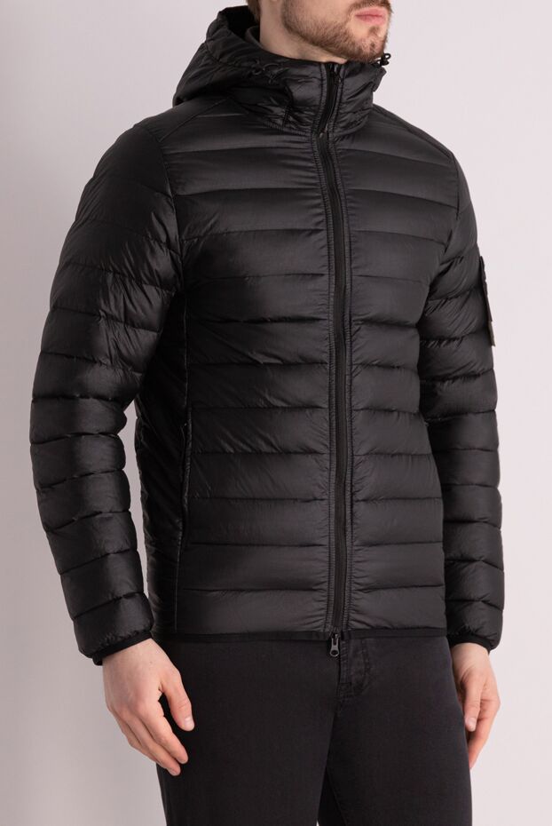 Stone Island men's black down jacket with a hood and logo on the sleeve 177606 - photo 3