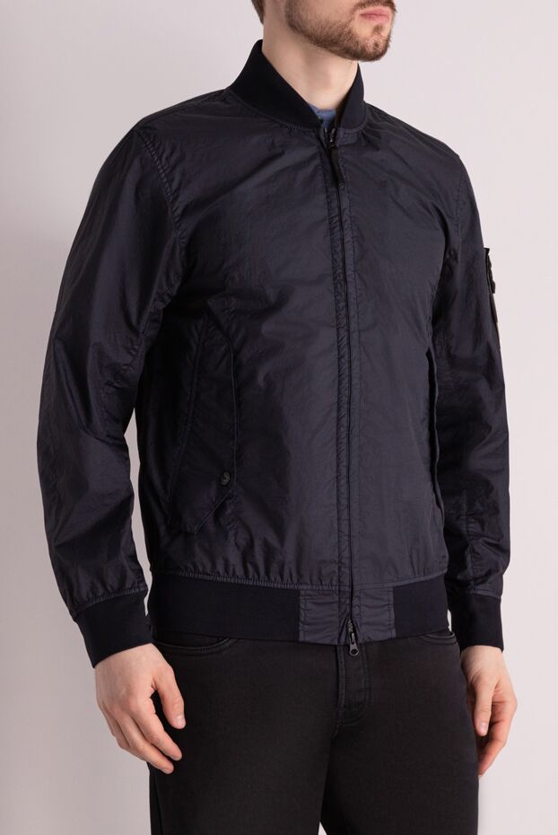 Stone Island men's dark blue bomber jacket made of dense material with a stand-up collar 177607 - photo 3