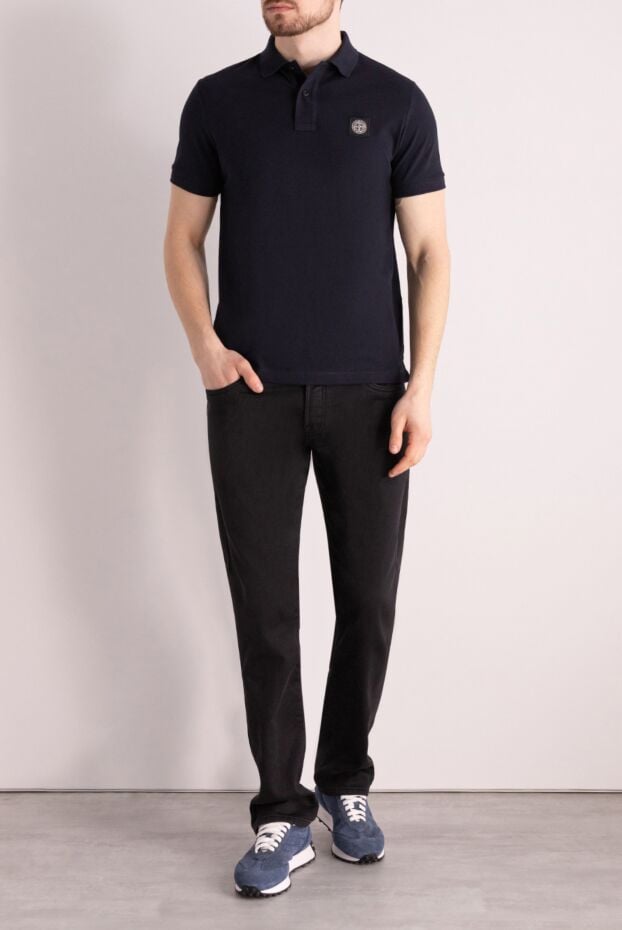 Stone Island classic blue men's cotton polo shirt with logo (markdown) 196993 - photo 2