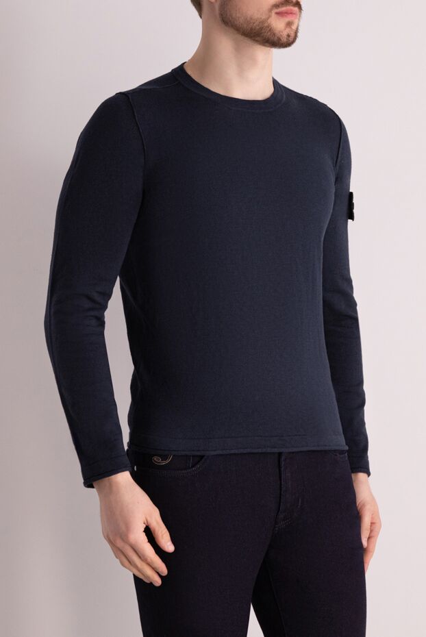 Stone Island men's navy blue cotton jumper with a branded patch 177625 - photo 3