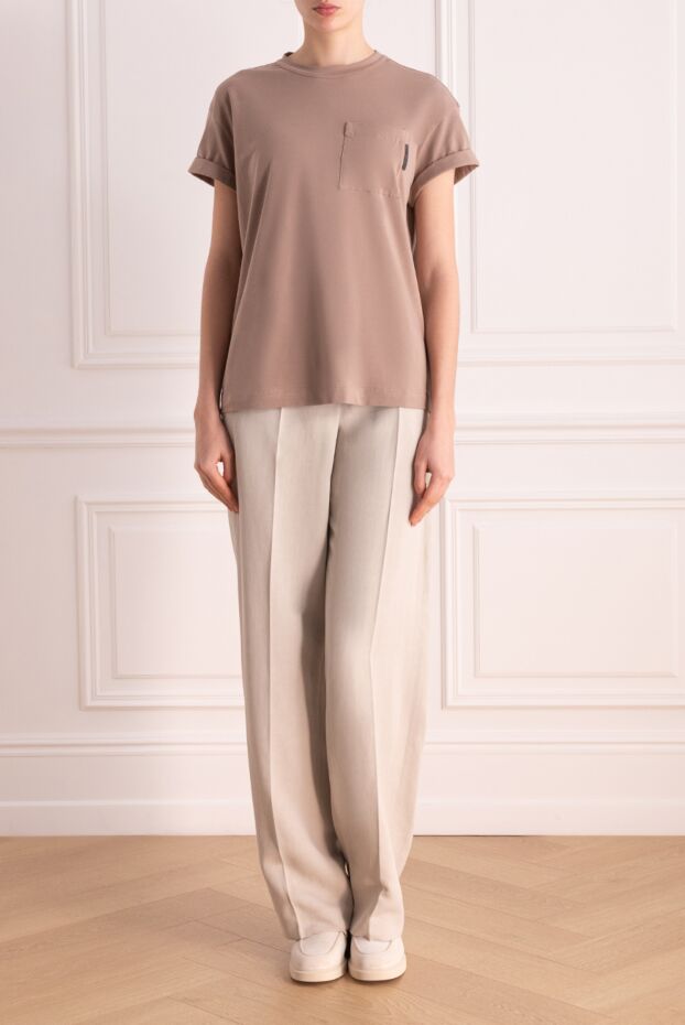 Футболка из хлопка и эластана женская коричневая - фото 2