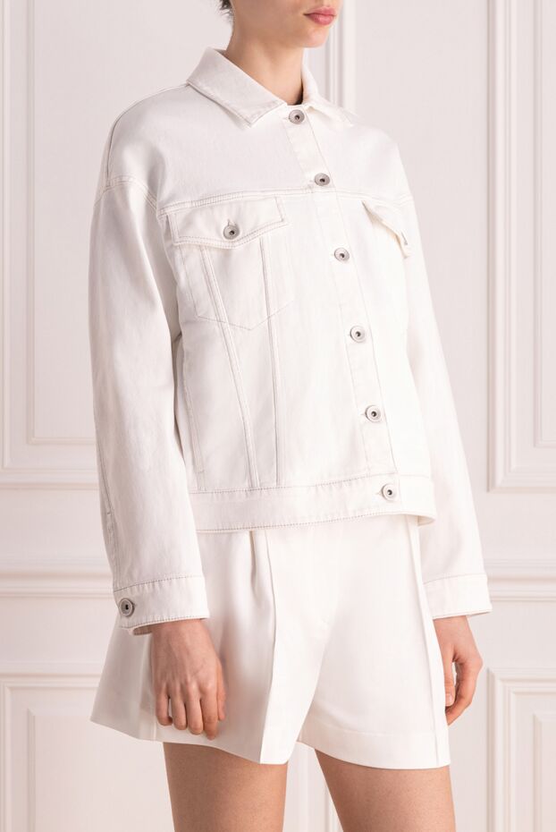 Brunello Cucinelli denim jacket made of cotton and elastane for women white 177695 - photo 3