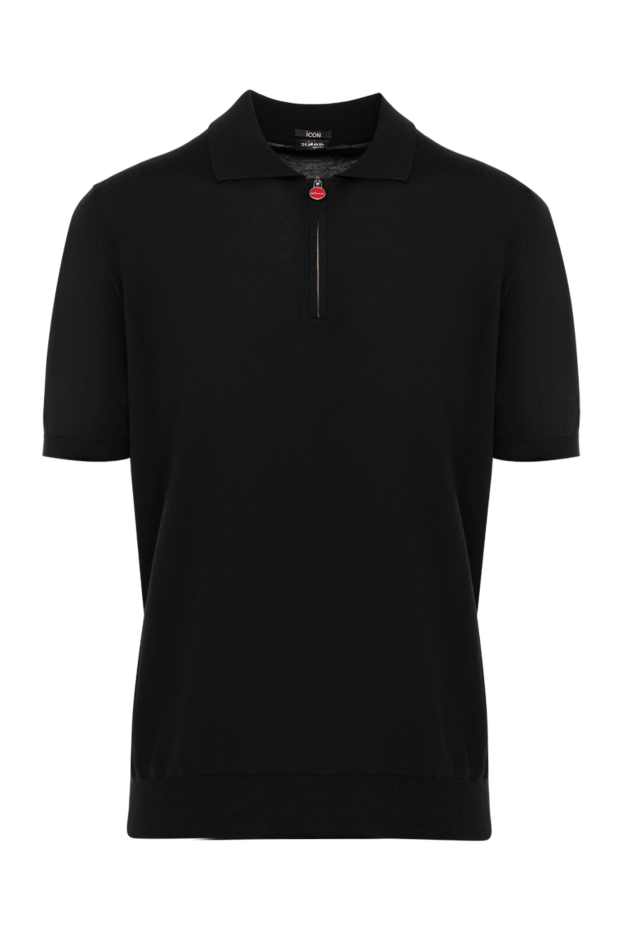 Kiton стильне чорне поло на блискавці з акцентом у вигляді червоного елемента застібки 177720 - фото 1