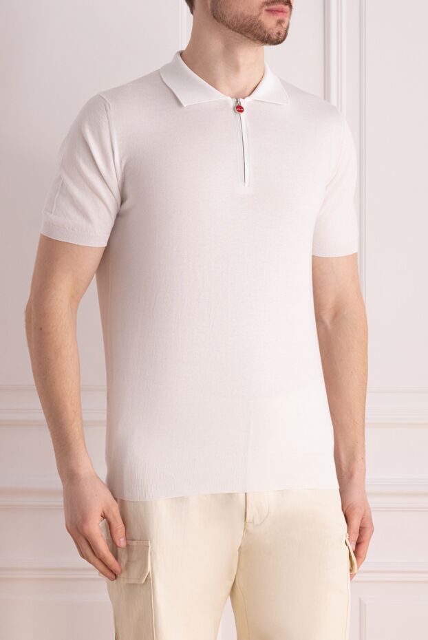 Kiton men's white polo shirt with a zip and red accent 177721 - photo 3